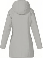 Women'S Hooded Outdoor Pocket Zipper Casual Mid-Length Trench Coat - Light Grey