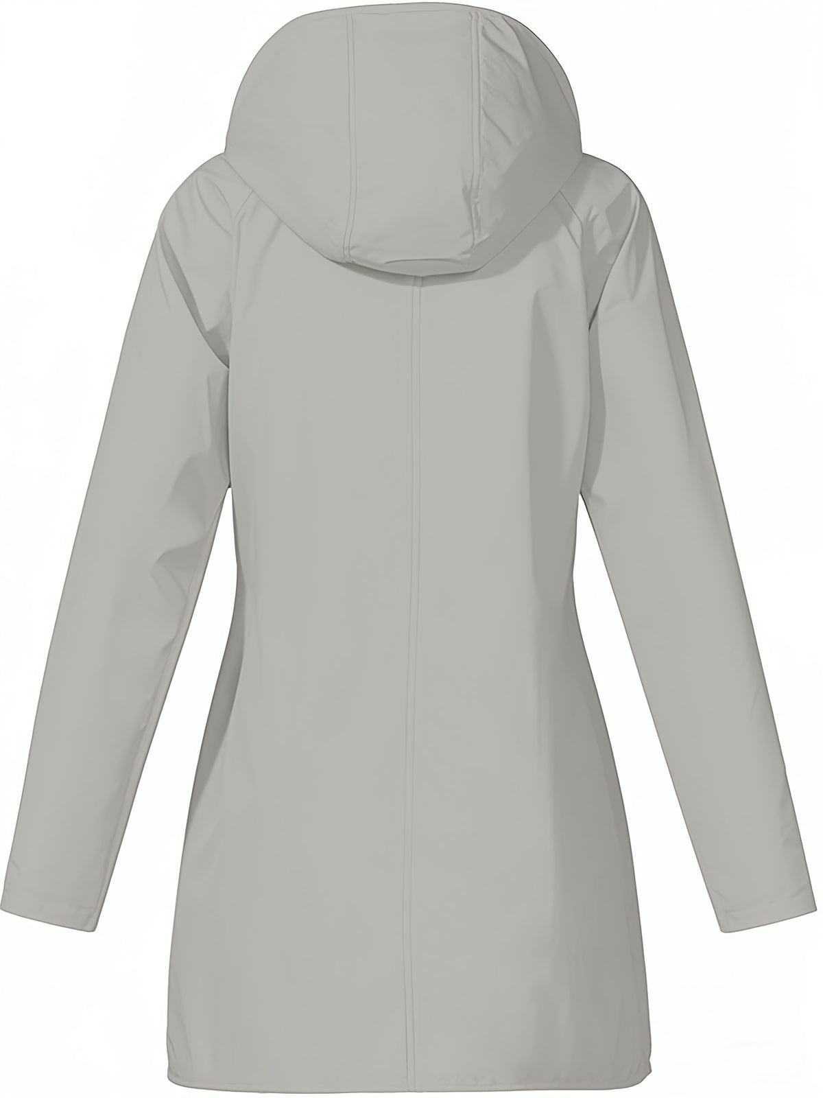 Women'S Hooded Outdoor Pocket Zipper Casual Mid-Length Trench Coat - Light Grey