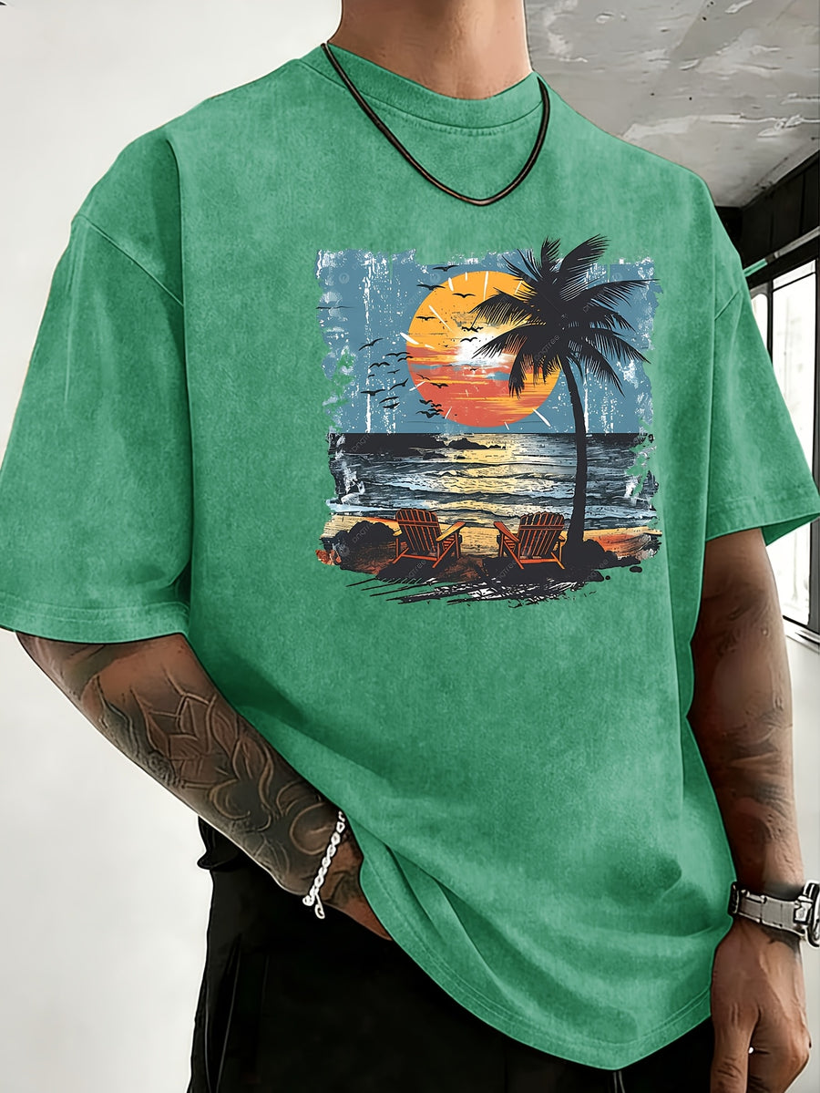 Summer New Unisex Pure T-Shirt, Skin-Friendly Comfortable Breathable Non-Sweaty, Creative Double-Sided Placement Print, Outdoor Travel Fitness Sports Versatile Short Sleeve Top - Green