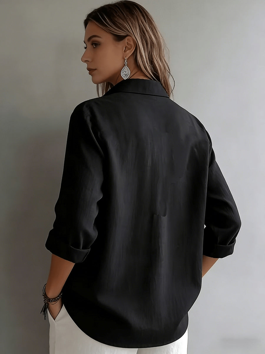 BK260503047 Women'S Solid Color Shirt, Easy to Dry And Soft Texture, Elegant And, Commute Layering Versatile Shirt - Black