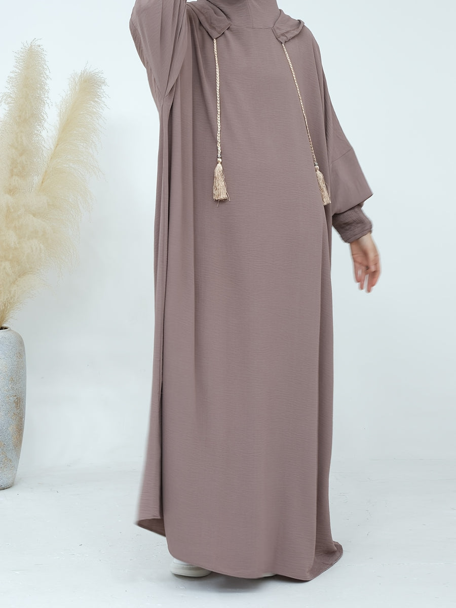 Plus Size - Plus Size - 1pc Prayer Jilbab Outfit for Muslim Women, Stylish And Elegant, Features a Solid Color, Ideal for Everyday Wear, Festivals, Gatherings, And Outdoor Events. Women'S Islamic - Pale Pinkish Gray