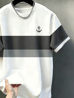 Men's Casual Crew Neck T-Shirt, Color Block Patchwork Pattern Design, Draped and Stylish Top, All-Season Wear, Breathable Regular Fit for Daily and Formal Outfits - Crew Neck Casual Top, Comfortable to Wear, Gift for Teens and Adults - Mixed colors