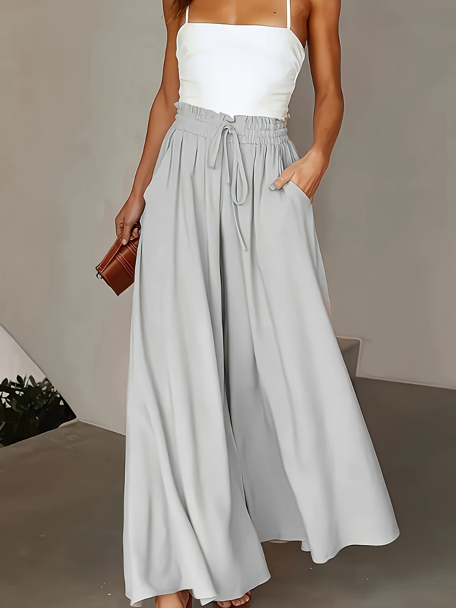 Spring/Summer New Fashion Elegant Loose High-Waist Women'S Wide-Leg Pants - Light Grey
