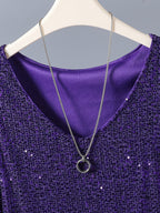 Sequin V-neck Vest, Elegant and Sexy Sleeveless Top, Suitable for Summer and Spring, Women's Clothing - Deep Purple