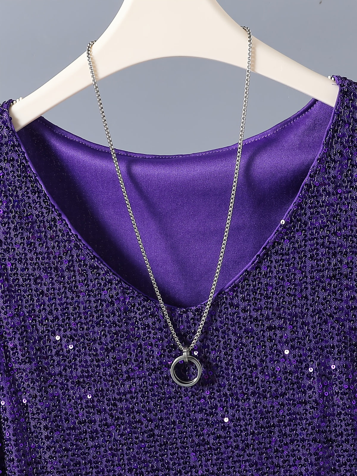 Sequin V-neck Vest, Elegant and Sexy Sleeveless Top, Suitable for Summer and Spring, Women's Clothing - Deep Purple