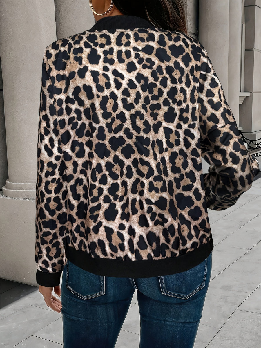 Women'S Leopard Print Baseball Jacket, Metal Zipper, Baseball Collar, Long Sleeve, Regular Fit, Lightweight, Fashionable Casual Multi-Purpose Jacket, Suitable for Work, Travel, Daily Wear, Spring/Summer Women'S Cardigan - Mixed Color 2