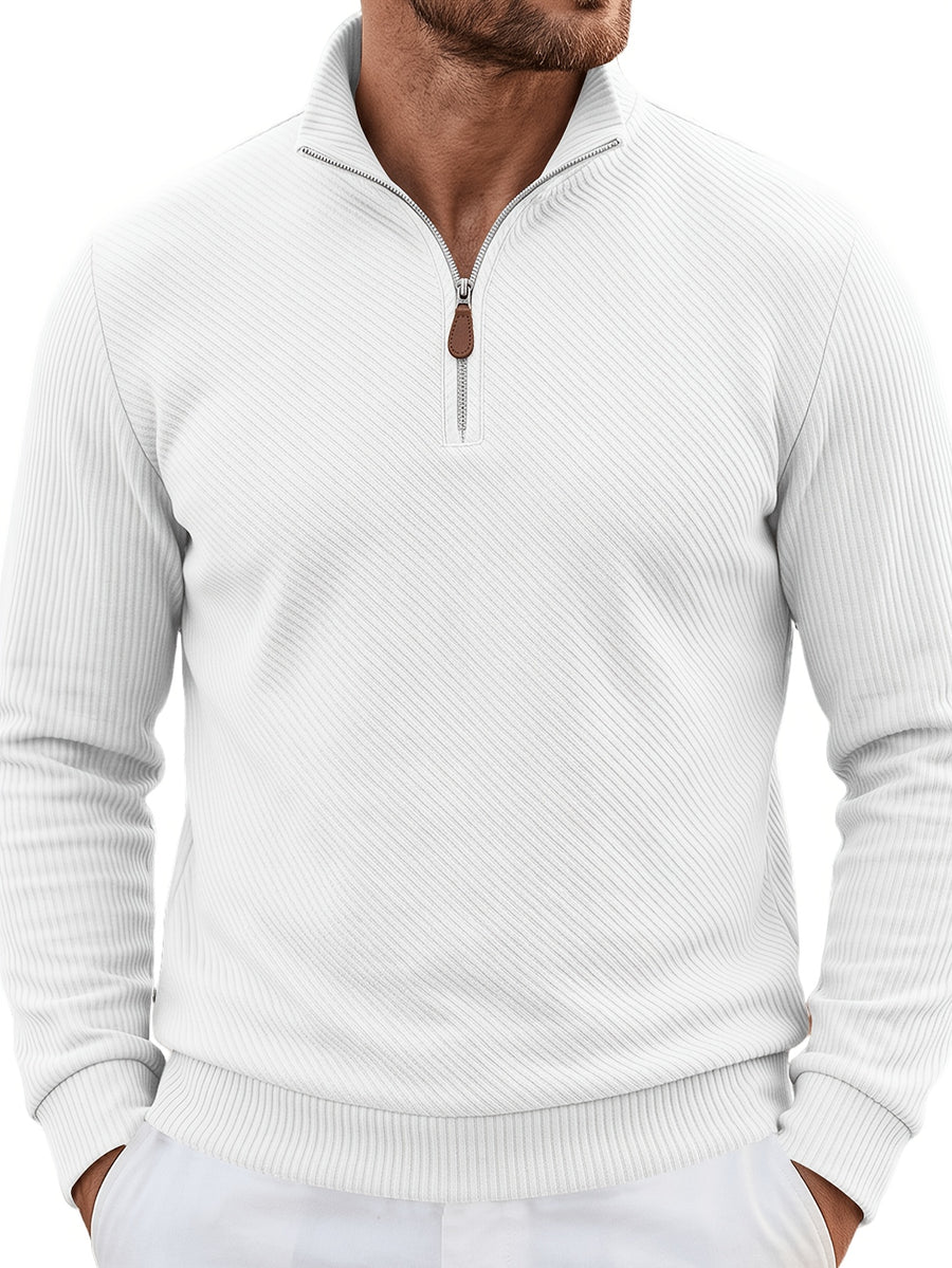 2pcs Men'S Autumn Winter New Corduroy Textured Half-Zip Stand Collar Knit Sweater Set, Light Luxury Long Sleeve Elastic Ribbed Base Layer Business Casual Inner Outerwear; Daily Commute, Home Entertaining, Camping Dating Scenarios - Black+White