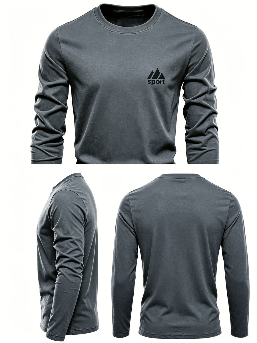 Men'S Spring And Autumn Thin Knitted Classic Solid Color Long-Sleeve T-Shirt 1pc, Casual Sports All-Match Inner Wear Men'S Long-Sleeve Tops - Dark Gray