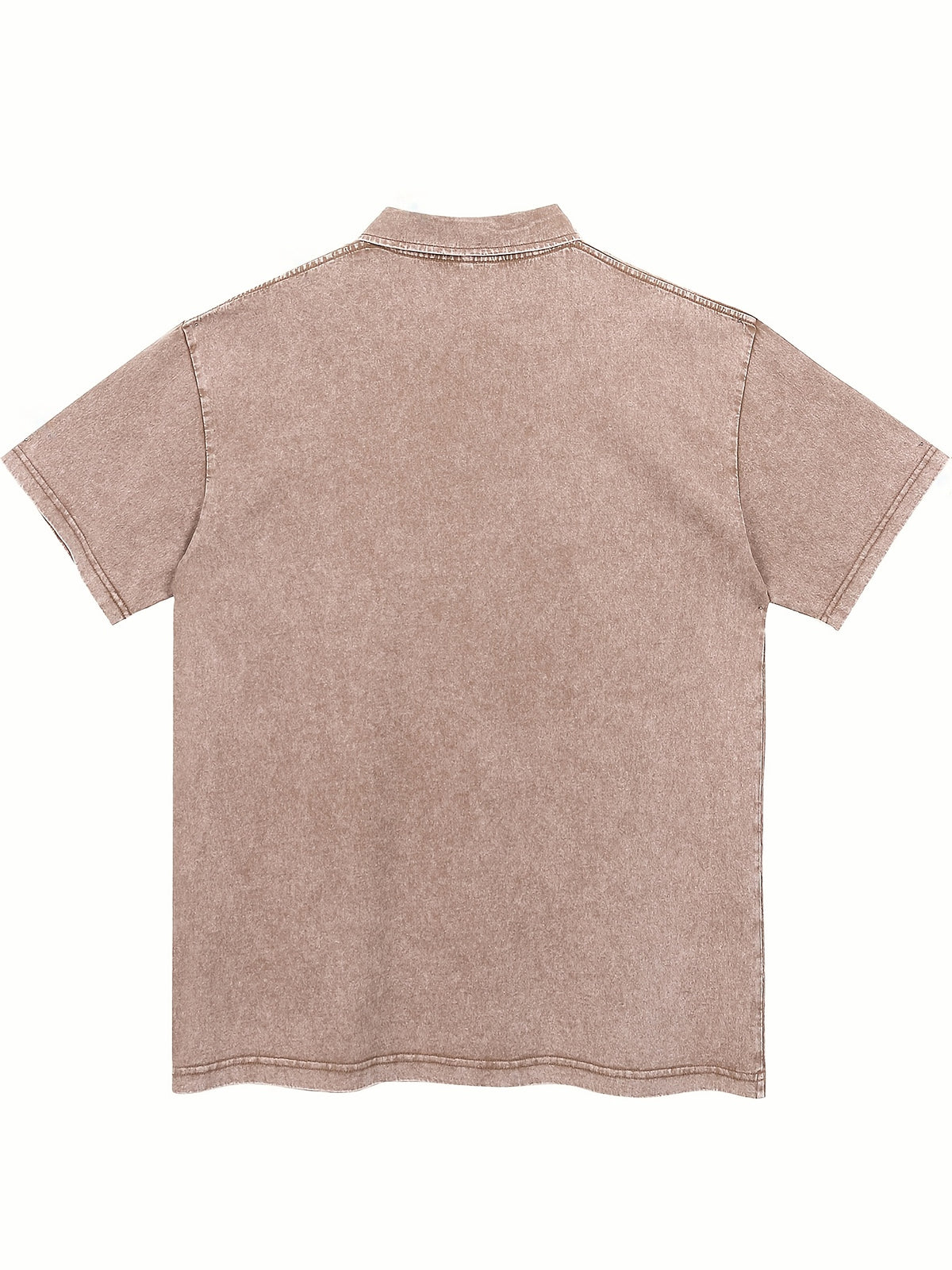 BLACK Print Men'S 100% Washed Solid Color Lapel Shirt Short Sleeve T-Shirt - Retro Distressed Design, Lightweight And Breathable Fabric, Streetwear Trendy Loose Top, Suitable for Casual Wear And Layering - Brown