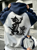 Officially Licensed by Warner Bros., This New Men'S Fashion Hoodie Features a Color-Block Design with a Printed Pattern of Playful, Sketchy Illustrations. It Is a Zipped Hooded Jacket for Autumn And Winter, with a Relaxed Fit And Comfortable Fabric - Grey-blue