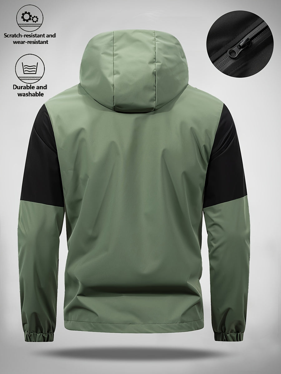 Men's Hooded Jacket with Bull Logo Colorblock Hooded Outdoor Jacket, Men's Sporty Casual Outerwear, JK1859 - Fruit Green