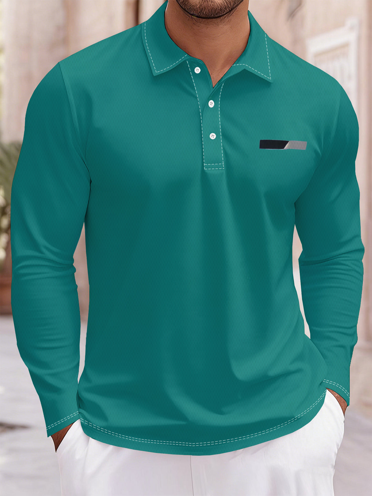 [Printed Design - No Texture] Men'S Casual Long-Sleeve Polo Shirt, Suitable for Daily Wear, Office Business Casual, And Outdoor Activities - Multicolor A