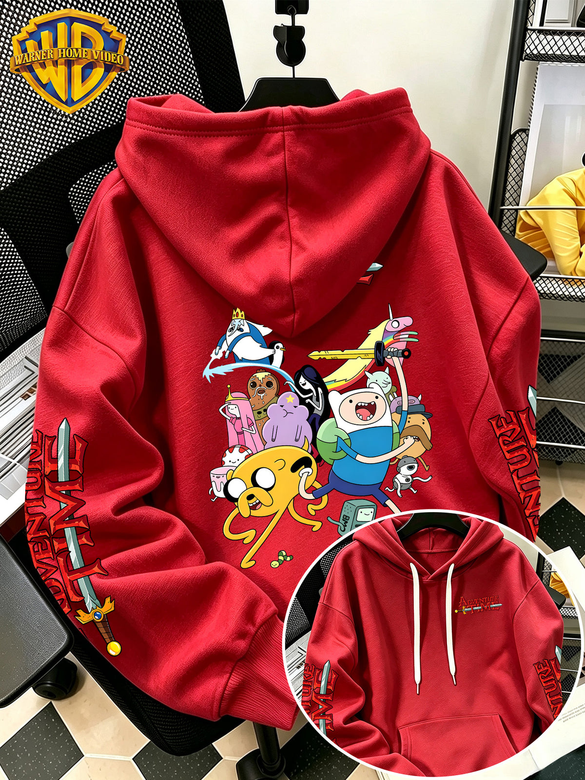 Adventure Time Full Character Cartoon Print Hooded Sweatshirt - Men'S Casual All-Match Pullover, Comfortable Fall/Winter Wear for Sports, Outdoors, Picnics, Travel, Daily/Commute/Home, Perfect Gift for Lovers And Friends - Unisex - Red