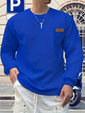 Men's Gift, Men's Fashion Heavyweight Jacquard Crew Neck Long Sleeve Sweatshirt, Casual and Comfortable Top for Spring and Autumn, Daily Outings - Blue