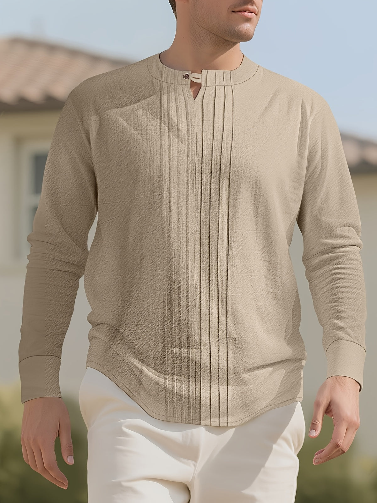 Men's Casual Shirts, Long-sleeve Casual Shirts, T-shirts, Men's Fashion Casual Wear, Solid Color Linen Long-sleeve Shirts, Breathable and Comfortable Short-sleeve Design, Quick-drying Fabric, Suitable for Wearing in Late Spring, Summer, and Early - Khaki
