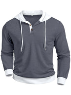 Men'S Casual Sweater Long-Sleeve Outdoor Stitching Hooded Contrast Color Half-Open Placket Design Fashionable Spring And Autumn Henry Hoodie - Navy Color