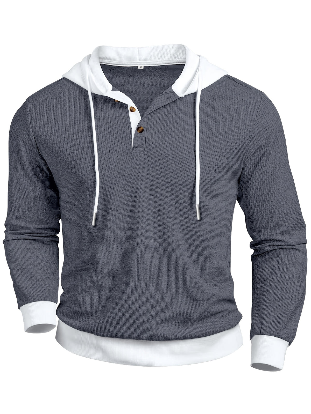 Men'S Casual Sweater Long-Sleeve Outdoor Stitching Hooded Contrast Color Half-Open Placket Design Fashionable Spring And Autumn Henry Hoodie - Navy Color