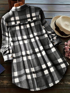 Fashion Women's Plaid Casual Shirt Jacket - Black