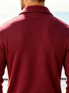 Men'S Spring Autumn New Waffle Check Blazer Collar Cardigan Single Button Double Pocket Business Casual All-Match Long Sleeve Jacket, Knit Soft Comfortable Fashion Solid Color Outerwear Suitable for Daily Outings, Dates, Holidays, And Travel - Wine Red (upgrade)