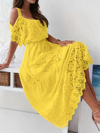 Latest Global Style Women's Bridesmaid Dress, Solid Color No Print, Casual and Appropriate, Fitted at the Top and Loose at the Bottom, Detailed Waistband, High-End Feel Wedding Guest Attire - Yellow