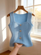 Women's Casual Solid Color Ribbed Tank Top - Sky Blue
