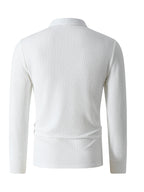 Autumn/Winter Men's Long-Sleeve Lapel Outdoor Casual Sport Half-Zip Printed Polo Shirt - White