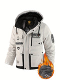 Men'S Autumn New Hooded Warm Coat | Casual Multi-Pocket Work Jacket with Detachable Hood And Zipper, Fiber, Regular Fit, Thick - White