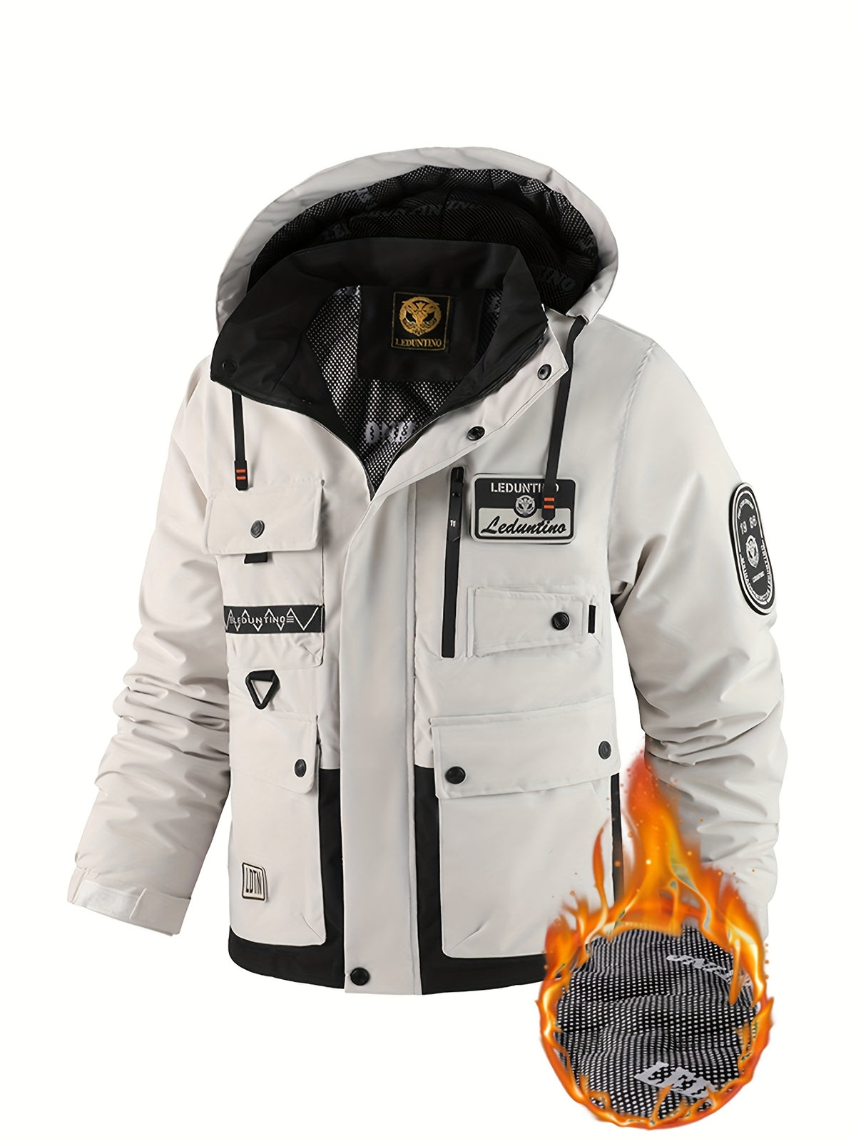 Men'S Autumn New Hooded Warm Coat | Casual Multi-Pocket Work Jacket with Detachable Hood And Zipper, Fiber, Regular Fit, Thick - White