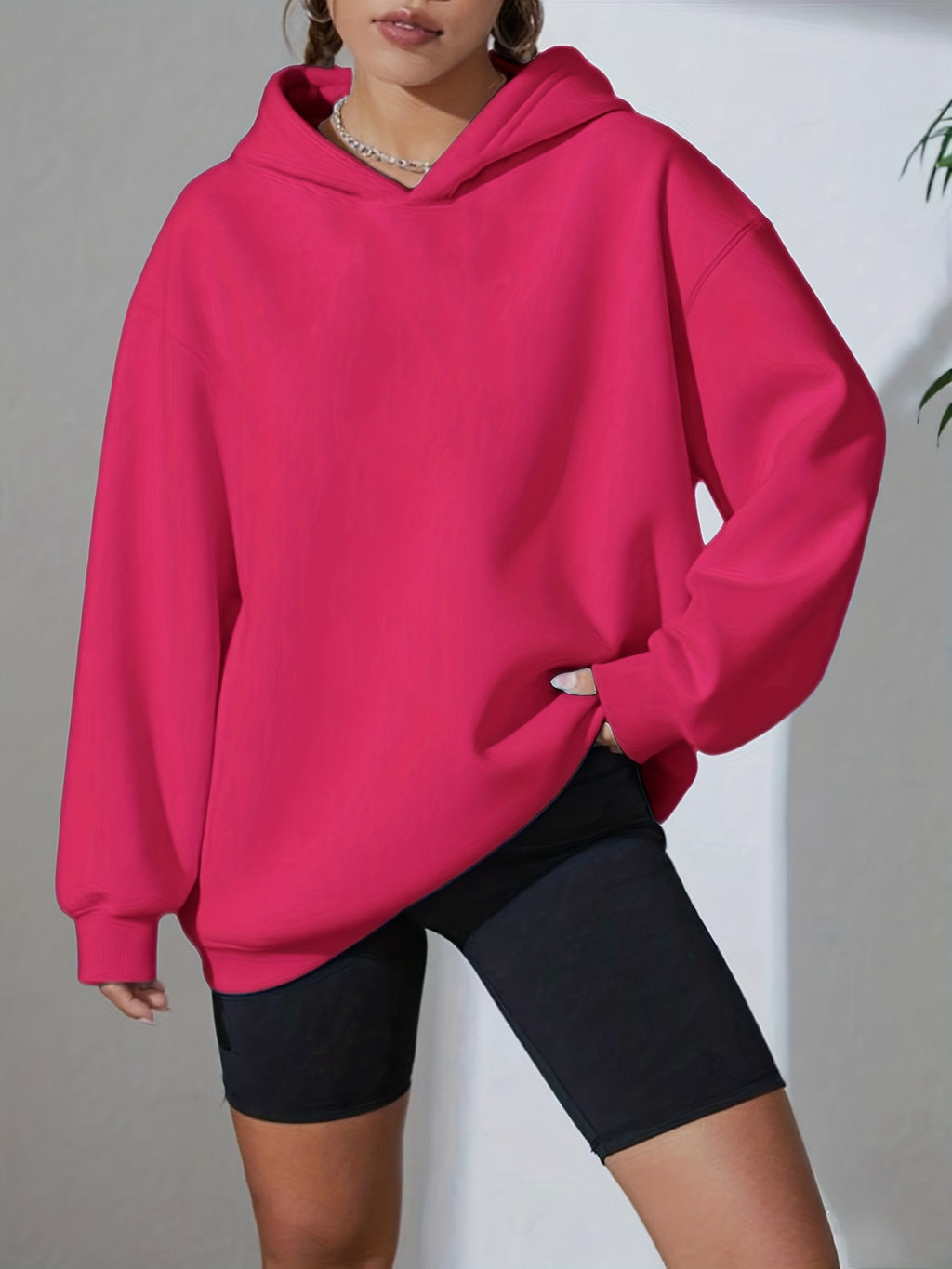 Fun 1pc Hooded Sweatshirt with Hand-Drawn Cute Little Black Cat Illustration Featuring a Butterfly, Pet Element, and Adorable Style Apparel Print - Rose Red