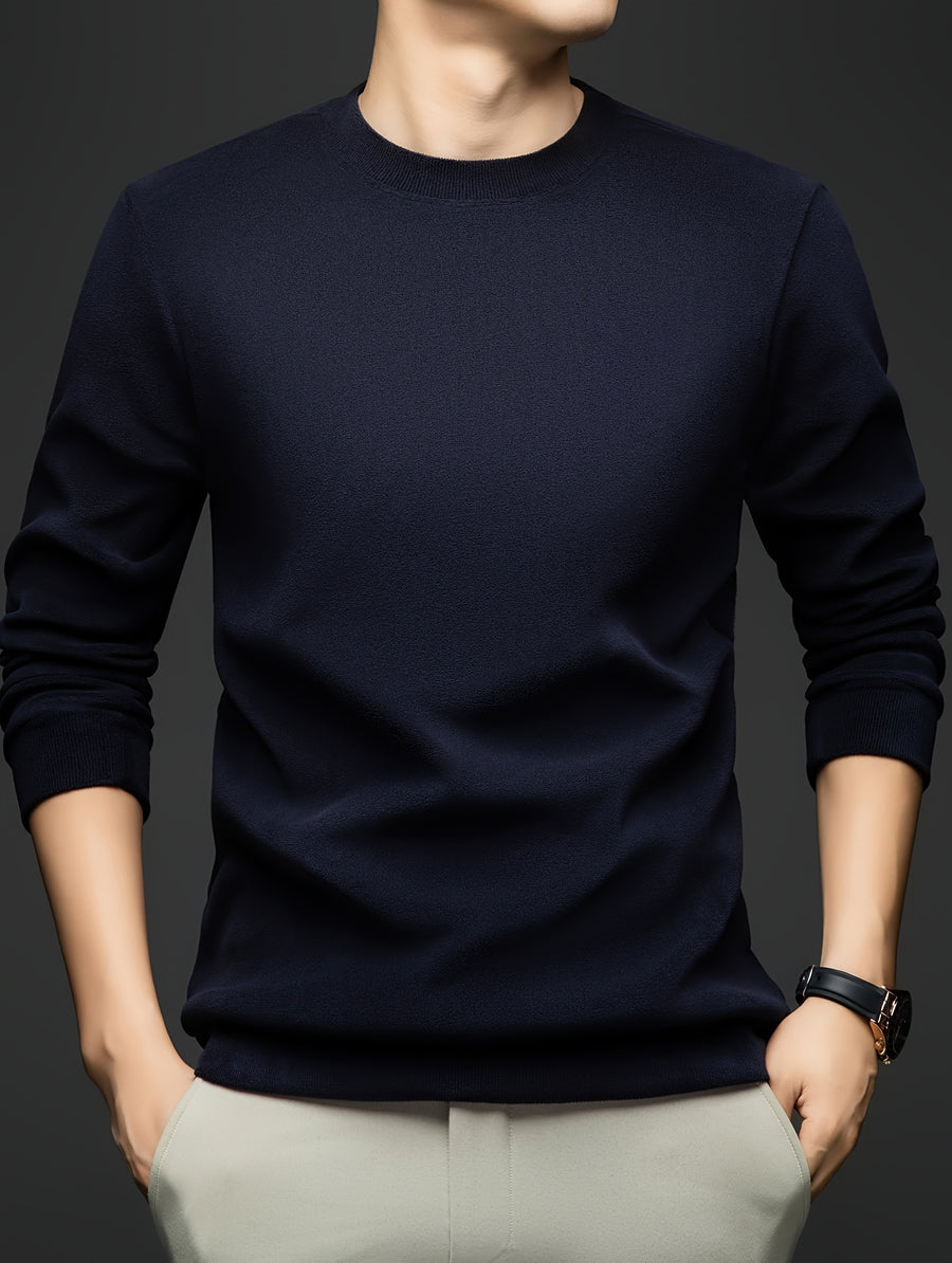 Autumn/Winter Men's -Lined Thickened Warm Base Layer Shirt, Crew Neck Long Sleeve T-Shirt, Solid Color Stretchy Inner Layer Casual Sweatshirt Top - Shangqing