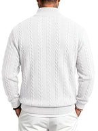 Whale Crossing OBM Men's Spring, Autumn, Winter Classic Fashion Italian Milanese Label Knitted Cable Knit Stand Collar Sweatshirt - White