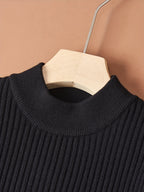 Tehan Men's Semi-High Neck Short Sleeve Knit Sweater, Thick Warm Half-Sleeve Knit Sweater for Spring, Autumn, and Winter, Can Be Worn Alone or as a Base Layer, Soft High-Quality Fabric for Skin-Friendly Wear, Heavy Craftsmanship with 3D Embossed - Black