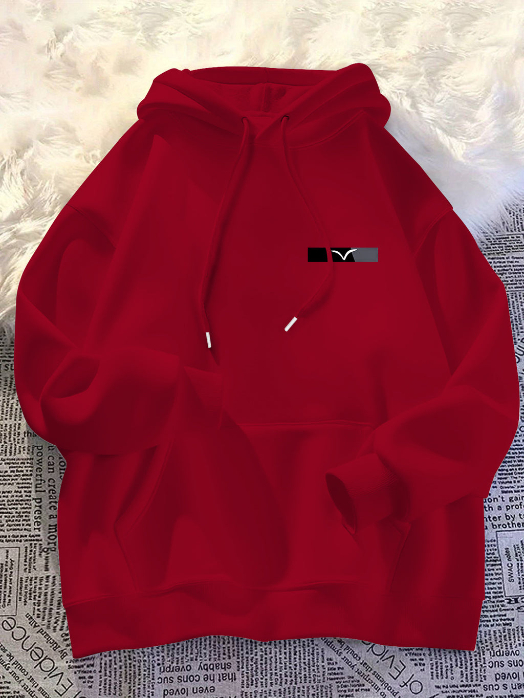Men'S Chest Mini Small Label Print Hooded Sweatshirt Basic All-Match Men'S Black Pullover Long Sleeve Hoodie - Red