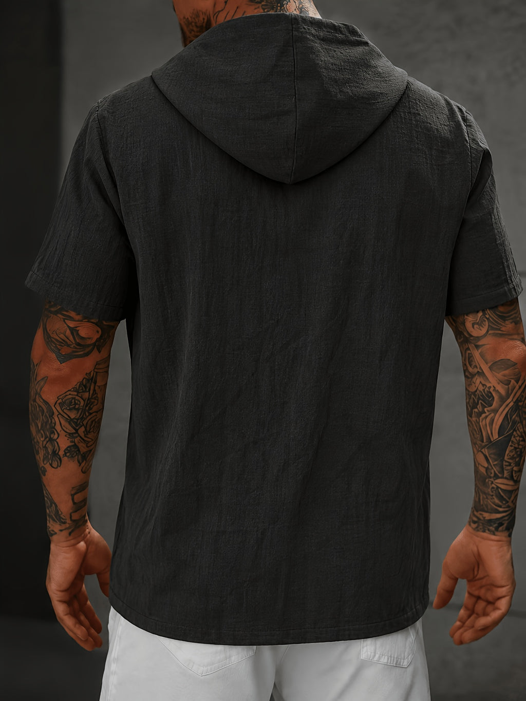 Men'S Shirt Linen Fabric Hooded Design Casual Easy Fashion Breathable High Elasticity Comfortable, Suitable for Outdoor Excursion Vacation Travel Beach Daily Casual Home Wear - Black