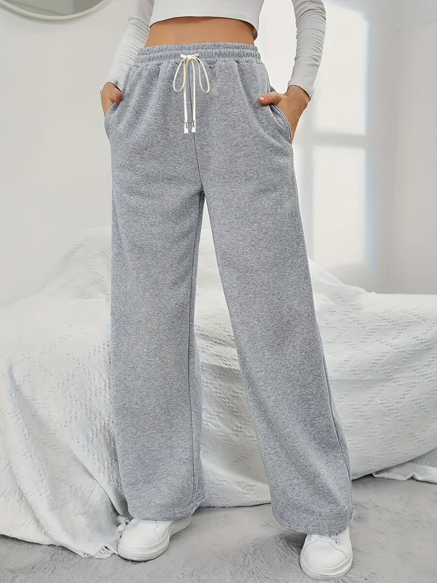 Women's Elegant High-Waisted Wide-Leg Jogger Pants - Navy Blue Tapered Ankle with Drawstring Waist & Double Pocket, All-Season Lightweight Trousers for, Lounge, Outdoor & Casual Attire, Machine Washable Casual Elegant Pants - Space Gray