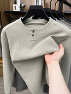 Du Jing Lan OBM 1pc Autumn/Winter New Arrival Men's Knitted Pullover, Old Money Style Solid Color Striped Crew Neck Long Sleeve Knit Pullover, Men's Business Casual Fashion Striped Sweater, Suitable for Layering or Wearing as an Inner Layer - Beige Apricot