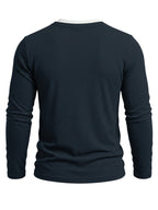 Autumn/Winter Cross-Border Men's Long Sleeve Crew Neck 2-in-1 Look Henley Shirt European and American Men's Pullover Base Layer T-shirt - Royal Blue