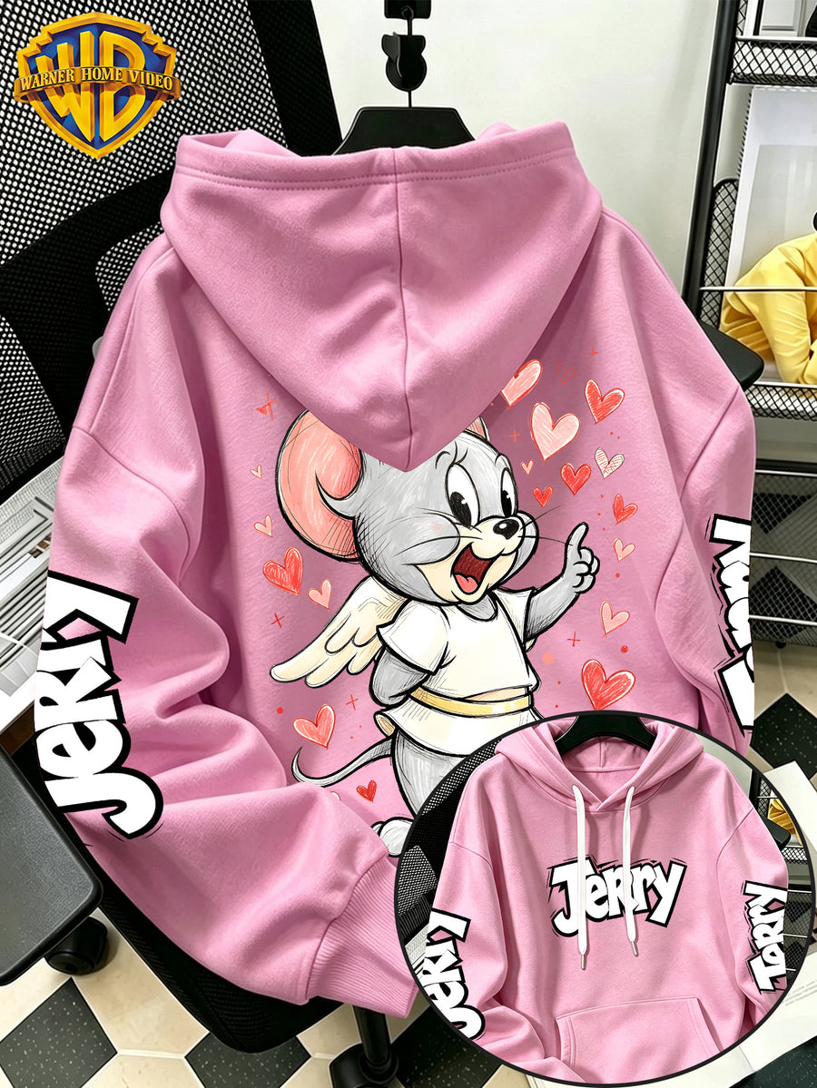 By Warner Bros., 2026 New Fun Cartoon Print, Men's Hoodie, Hooded Sweatshirt, Kangaroo Pocket and Drawstring Hat, Suitable for Daily and Outdoor Sports Wear, Autumn and Winter Warm Jacket, Fashionable Jacket - Pink Color