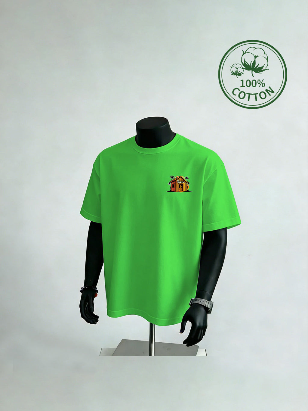 New Summer Style Beach Surf Shack Print Men's Casual Sport Fitness Pure Cotton Short-Sleeve Shirt, Moisture-Wicking and Sweat-Absorbing, Comfortable for Casual Outings and Outdoor Sports and Fitness - Grass Green