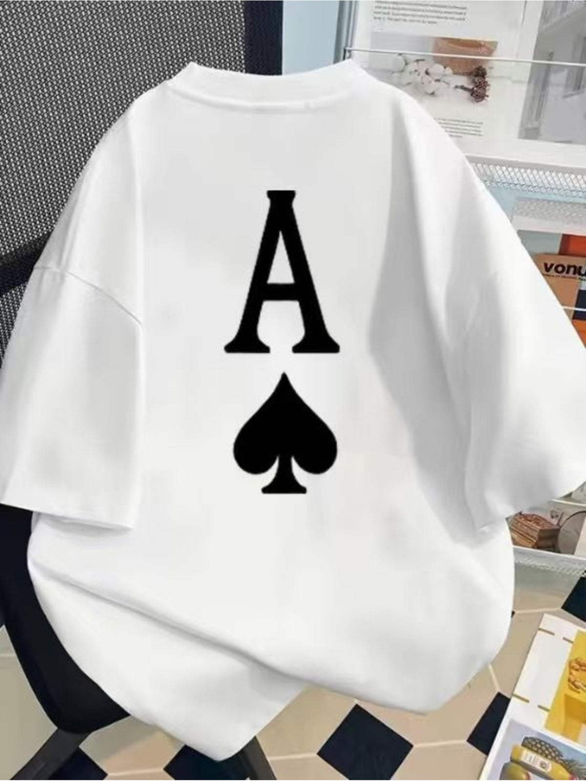 Front And Back Printed Short Sleeve T-Shirt - Ace of Spades, Women'S Spring Summer Trendy Printed Tee, Your Best Choice! - White