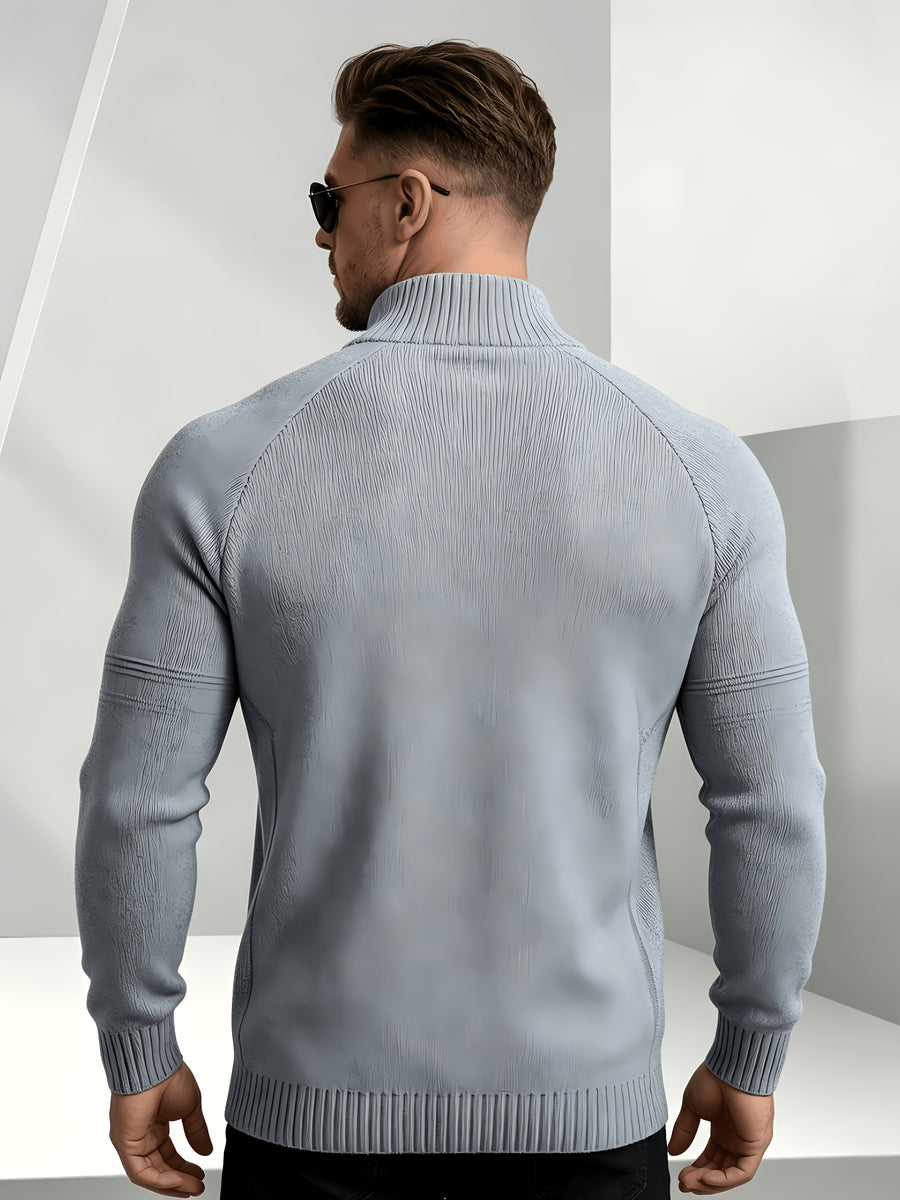 Business-casual Men's Half-zip Knit Pullover, Raglan Sleeve Textured Fabric with Ribbed Cuffs, Loose-fit Sweater, Suitable for Daily Wear, Office, and Weekend Outings in Autumn and Winter - Dark Gray