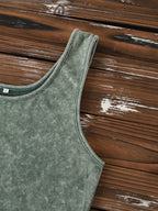 Ladies' Fashion Trend Fried Snowflake Washed - Angel Creative Pattern Printed Sleeveless Vest - Dark Green