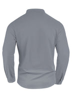 Men'S Linen Material Small Lapel Design Half-Open Button-Up Pullover Style Solid Color Casual Long Sleeve Shirt Suitable for Vacation Travel And Other Activities - Grey