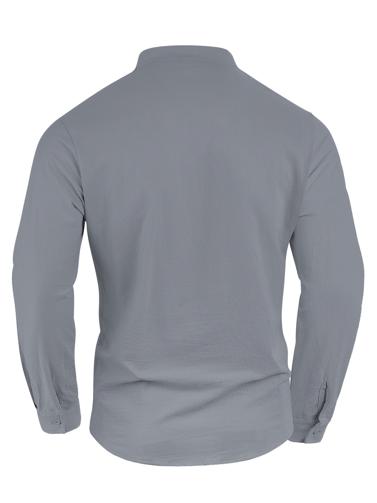 Men'S Linen Material Small Lapel Design Half-Open Button-Up Pullover Style Solid Color Casual Long Sleeve Shirt Suitable for Vacation Travel And Other Activities - Grey