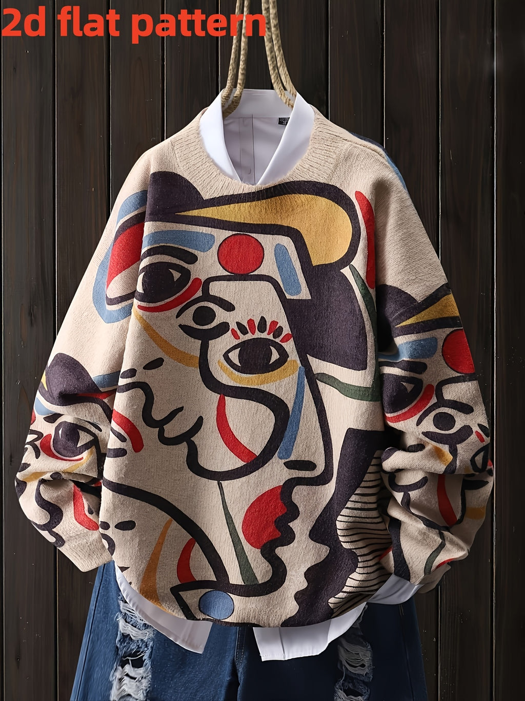 DJ0618666 Autumn/Winter Fashion New Stylish Versatile Pullover Round Neck Long Sleeve Women's Top with Flat Digital Print, Trendy Women's Sweater - Mixed colors