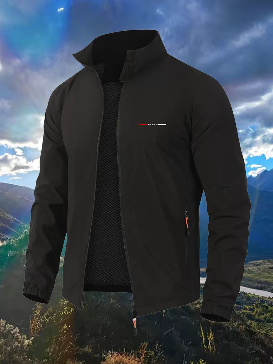2026 New Men'S Outdoor Mountain Wind Sports Jacket, Lightweight Comfortable Ski Wear, High Quality, Fashionable Red And White Stripe Element Design, Suitable for Spring And Autumn Wear, Outdoor Sports Essential - Black