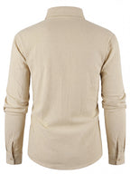 Men'S Spring Autumn New Linen Long Sleeve Shirt, Easy Breathable Casual Commuter Top with Life Heartbeat Line Handwritten English Print, Loose Flowing Relaxed Style for Travel And Beach Vacation - Beige 1