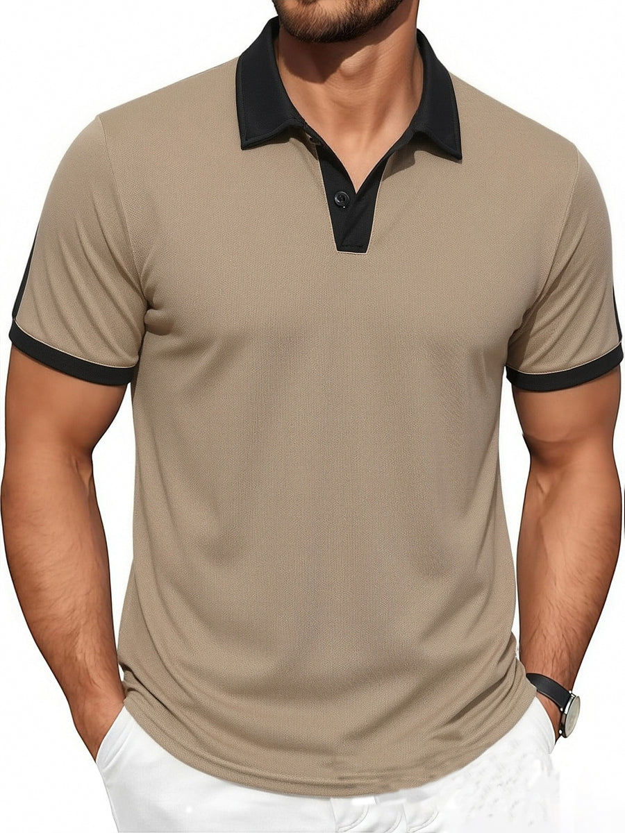 Men'S Casual Sports Solid Polo Shirt with Short Sleeves - Khaki