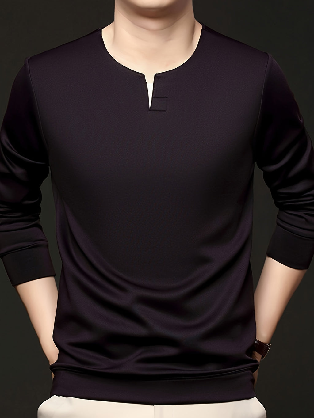 Spring/Autumn New Fashion Slim Fit Men'S Small V-Neck Long Sleeve Sweatshirt Comfortable Skin-Friendly Main Push Style - SINBOS - Dark Purple