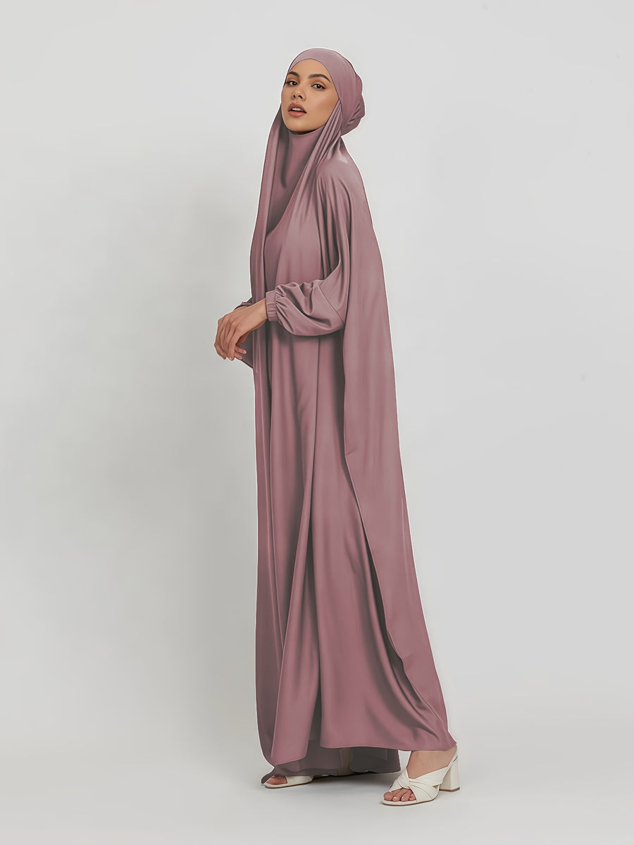 1pc Jilbab, 1pc Khimar with a Rich Drape, Cuffed Sleeves, and a Loose Fit, Suitable for Busy Daily Wear or Worship - Pale Pinkish Gray